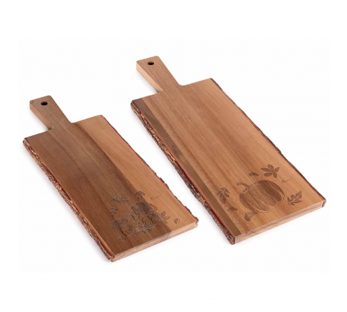 Set 2 Taglieri in Legno di Acacia con Incisioni Autunnali