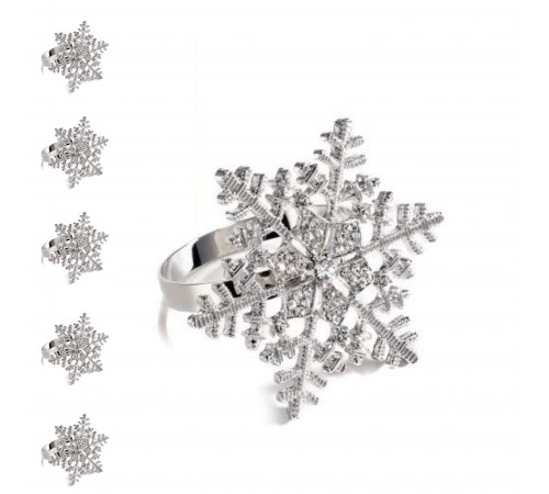 Porta Tovaglioli Natalizi a Forma di Fiocco di Neve con Strass 6 Pezzi