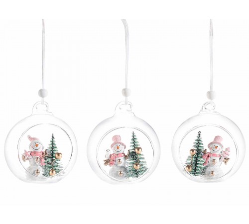 Palline di Natale in Vetro con Pupazzo di Neve e Albero all'Interno Decorazioni per l'Albero e la Casa Diametro 8,5 Cm 6 Pezzi 