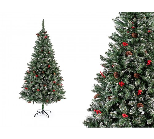Albero di Natale Pino Verde, 730 Rami Innevati con Bacche - Altezza 1,80 Mt, Diametro 1,05 Mt