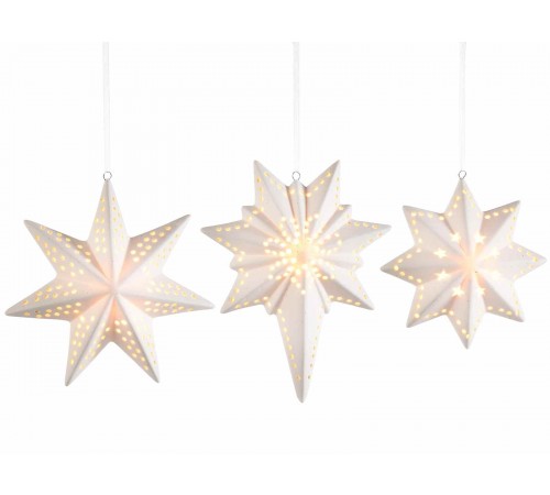 Decorazioni Natalizie da Appendere Luminose a Forma di Stelle in Porcellana Bianca