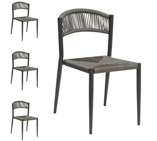 Set 4 Sedie da Esterno in Alluminio Impilabili per Bar, Ristornate, Giardino