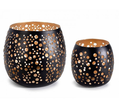 Portacandela in Metallo Intagliato per Candele Color Nero e Oro Set da 2 Vasi Idea Regalo