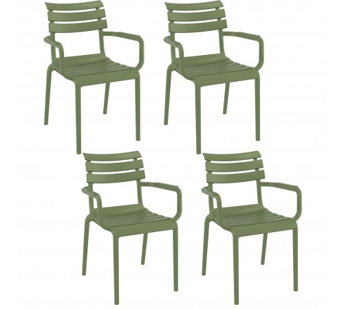 Set 4 Sedie per Esterni Moderne con Braccioli Arredo Giardini, Bar, Ristoranti Colore Verde