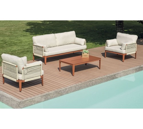 Salotto da Giardino in Alluminio e Corda 5 Posti Arredo Luxury Casa, Hotel, Colore Rosso