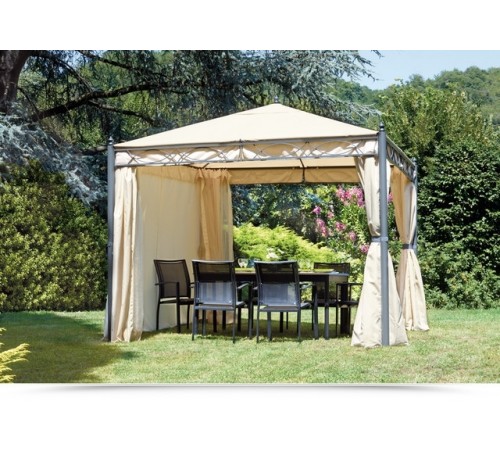Gazebo da giardino 3 x 3 metri completo di tende laterali con struttura in ferro