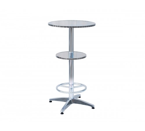 Tavolo bar alto in alluminio con doppio piano d'appoggio 60 x 110 centimetri