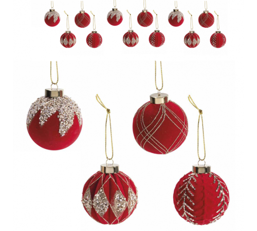 Palline per albero di natale effetto vetro, rosso e oro - Set 12 pezzi, diametro 7,5 centimetri