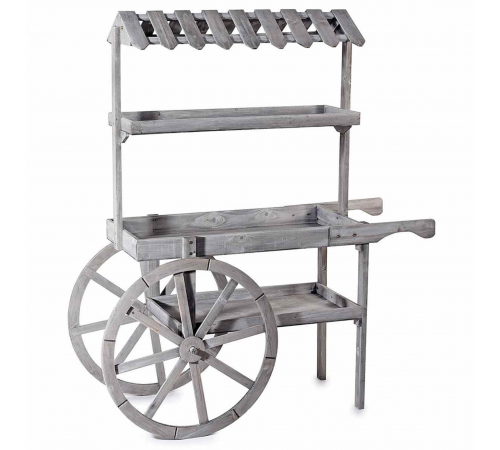 Carretto Espositivo in Legno Grigio Stile Shabby a 3 Ripiani
