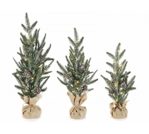 Alberi di Natale Moderno con Pigne e Sacco in Juta Set 3 Pezzi