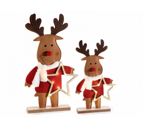 Renne Natalizie Decorative in Panno e Legno con Luci Led