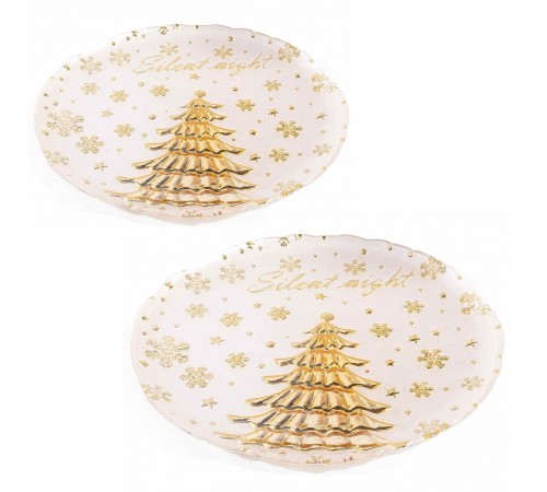 Piatti Natalizi in Vetro con Albero e Stelle Dorate - Set da 2