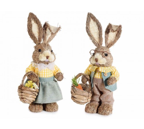 Coniglietti Pasquali in Paglia Artigianali per Casa e Negozi, Set da 2 Pezzi, Altezza 33 cm