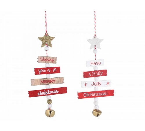 Decorazioni Natalizie per la Casa a forma di albero di Natale in Legno da Appendere 6 Pezzi Altezza 17,5 Cm
