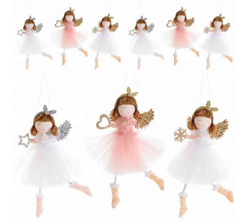Angeli di Natale in Tulle Decorazioni da Appendere per Albero e Casa Set 9 Pz
