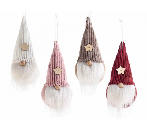Decorazioni Natalizie da Appendere a Forma id Babbo Natale In Stoffa e Pelo Sintetico Set da 4 Addobbi Artigianali Altezza 17 Cm