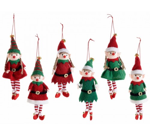 Elfi Natalizi da Appendere in Panno Imbottito con Campanelle Decorazioni Natalizie per la Casa e l'Albero Set 6 Pezzi Altezza 19 Cm