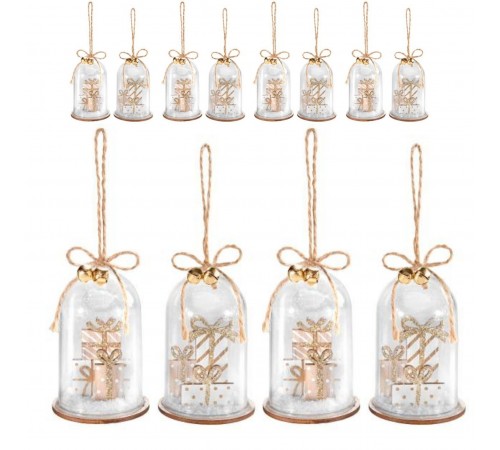 Campane Natalizie in Vetro da Appendere con Pacchi - Set 8 Decorazioni per Albero