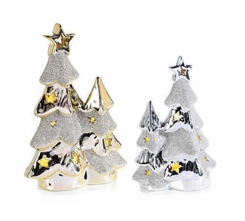 Alberi di Natale da Tavolo in Porcellana con Glitter Set da 2 Pezzi