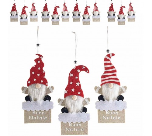 Decorazioni da Appendere in Panno con Babbo Natale Barbuto - Set da 15