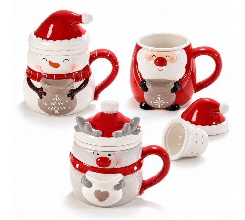Set 3 Tisaniere di Natale in Ceramica con Filtro