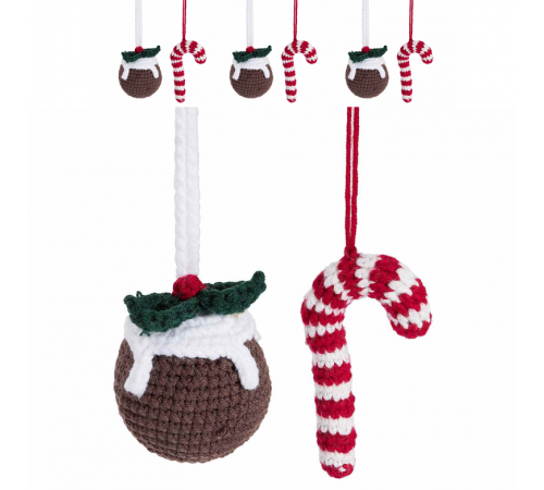 Set 6 addobbi per al bero di Natale in maglia, lavorati a mano – 5 x 10 cm