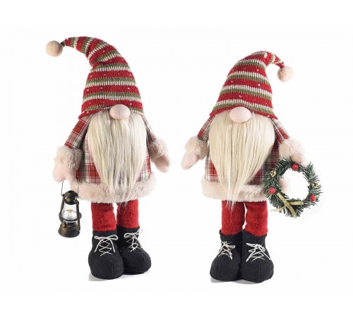 Babbo Natale in Stoffa con Barba Lunga, Lanterne e Ghirlanda Set da 2 Pupazzi Natalizi