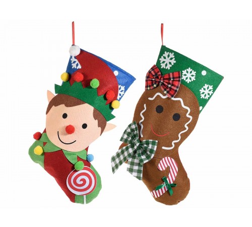 Calze della Befana per Dolci e Regali in Panno Decorato - 6 Pezzi