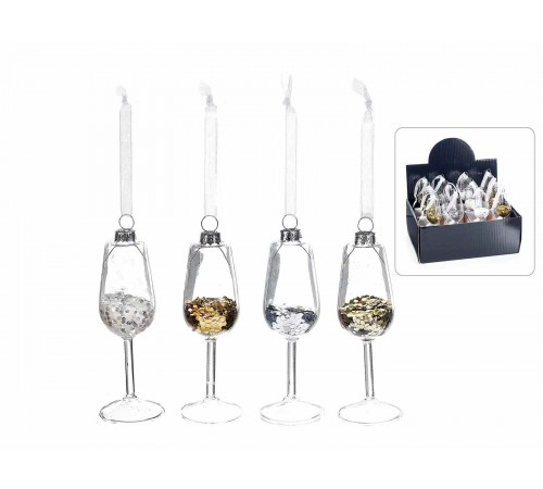 Set 12 palline per albero di Natale a forma di bicchiere in vetro con paillettes riempitive