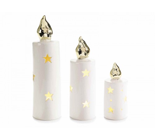Candele Natalizie a Batteria in Ceramica Intagliata  per Addobbare Casa e Negozi Set da 3 Pezzi