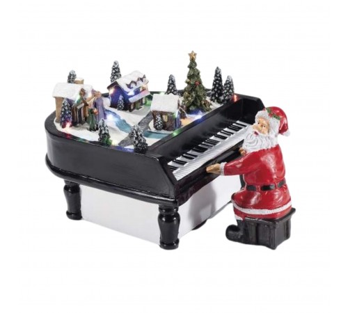 Carillon Natalizio Babbo Natale al Pianoforte, con Movimento, Luci e Suoni - Idea Regalo