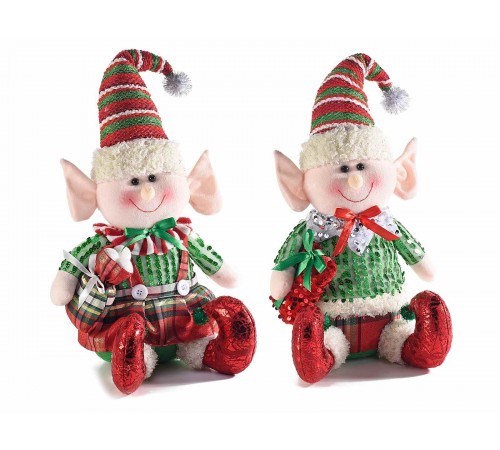 Elfi Natalizi in Stoffa Imbottita Addobbi di Natale per Casa, Vetrine e Negozi Set da 2 Peluches