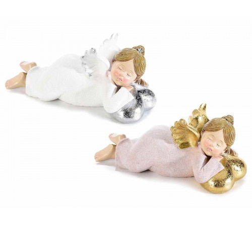 Angioletti Natalizi da tavolo in resina decorata set da 2 pezzi