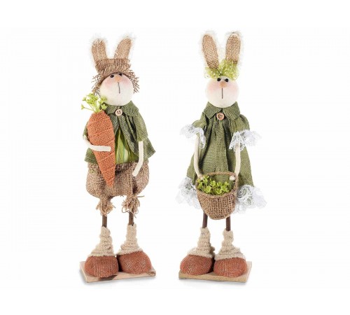 Conigli Pasquali con abito in juta decorazioni artigianali per casa e negozi