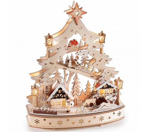 Albero di Natale da Tavolo in Legno Intagliato - Altezza 36 cm