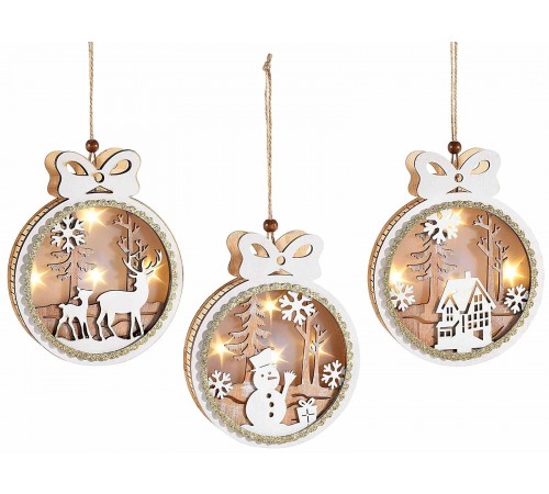 Palline di Natale in Legno con Led Ghirlande Natalizie da Appendere 6 Pz