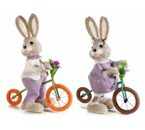 Coniglietti Pasquali con bicicletta e abito decorazione artigianale per la casa 2 pezzi