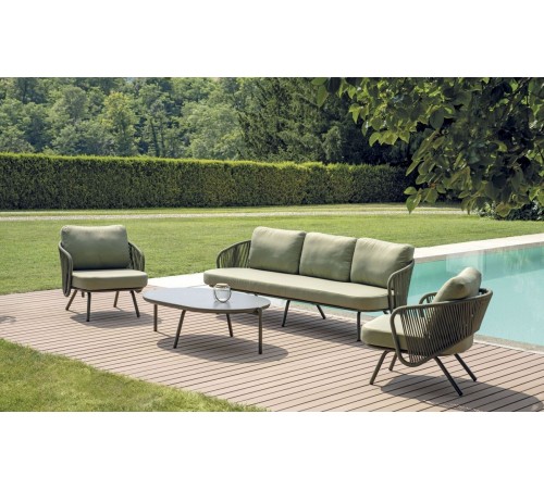 Salotto da Giardino in Alluminio e Gres Effetto Pietra 5 Posti per Esterni di Casa, Hotel, Colore Verde