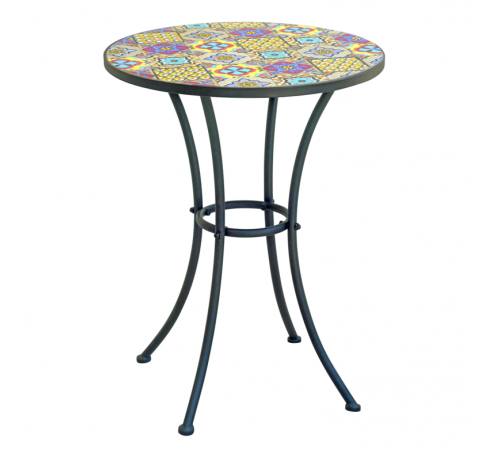 Tavolo da giardino tondo 55 cm in metallo nero con top in mosaico