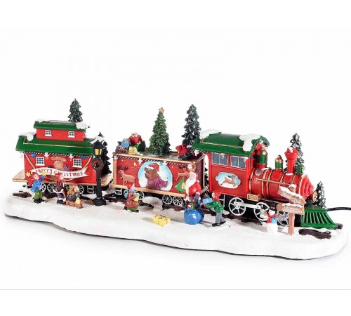 Carillon Natalizio a Forma di Trenino con Paesaggio in Movimento, Luci e Suoni Idea Regalo per Natale Dimensioni 48 x 15,5 Cm 