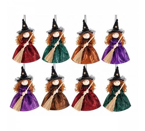 Set 8 Befane in Raso da Appendere all'Albero 20 cm