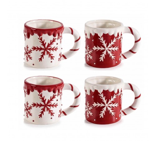 Tazze da Colazione in Ceramica con Fiocchi di Neve - Set da 4