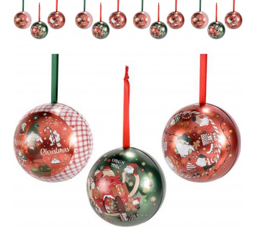 Palline Portadolci e Doni per Albero di Natale In Metallo Rosso Set da 12 Pezzi