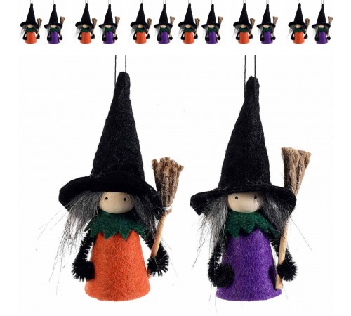 Befane con Scopa e Cappello in Panno da Appendere - Set 10 Streghe