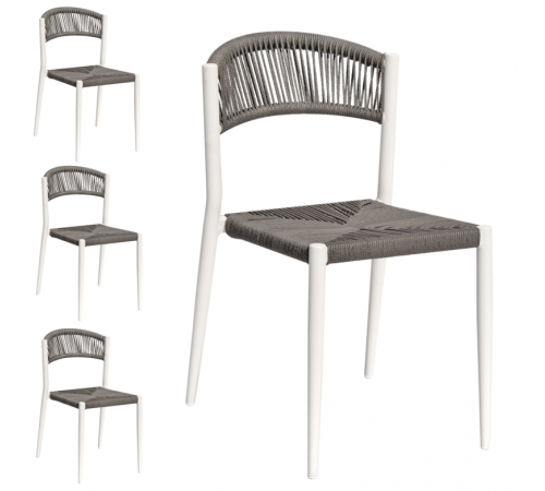 Set 4 Sedie da Esterno in Alluminio Impilabili per Bar, Ristornate, Giardino Bianco e Grigio