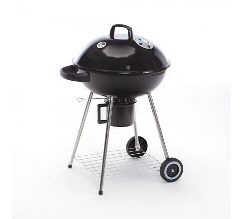Barbecue da giardino in acciaio con carello e termostato alimentato a carbone