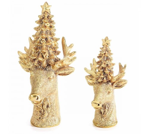 Set 2 Alberi di Natale Dorati in Resina 26 e 19 cm