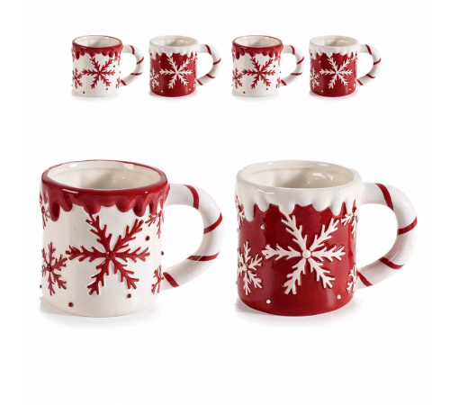 Set 4 tazze natalizie in ceramica con fiocco di neve in rilievo