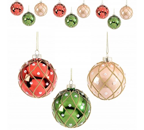 Palline di Natale in Vetro Artigianali per Albero di Natale con Perle 12 Pezzi