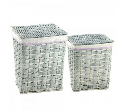 Set 2 cestini portabiancheria Shabby chic rettangolari con fodera in stoffa